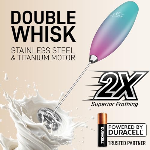 Image of Zulay Kitchen Powerful Milk Frother Wand With Duracell Batteries - Ultra Fast Handheld Drink Mixer - Electric Whisk Foam Maker for Coffee, Lattes, Cappuccino & Matcha - Double Whisk - Bubblegum