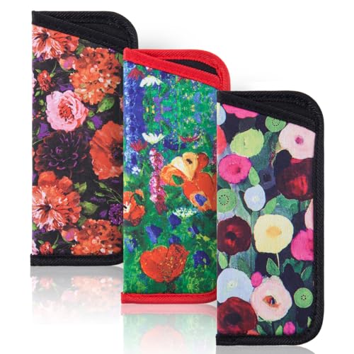 Image of TRIUMPH VISION Reading Glasses Pouch Eyeglass Sleeve Soft Case Slim 3 Pack | Alternative to Bulky Case Lightweight,Neoprene Lined Padded Protect Optical lens Slip in, Cute Pattern Portable for Daily Use