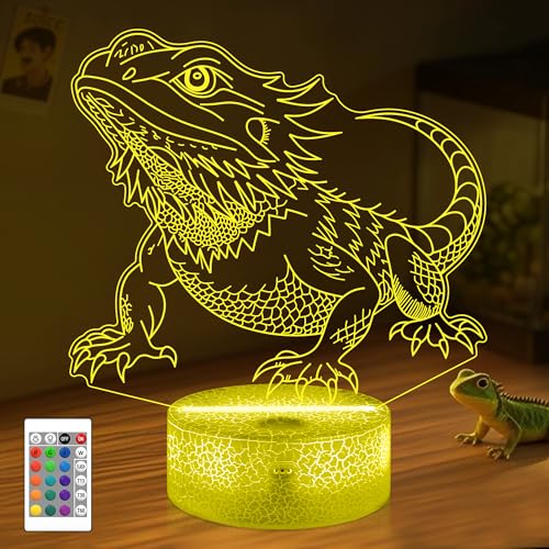 OkiyiD Bearded Dragon Night Light 3D Illusion Lamp - 16 Color Changing Remote Control, Unique Gifts for Boys Girls, Cool Bearded Dragon Lizard Tank Accessory Decor Gifts for Pet Lovers