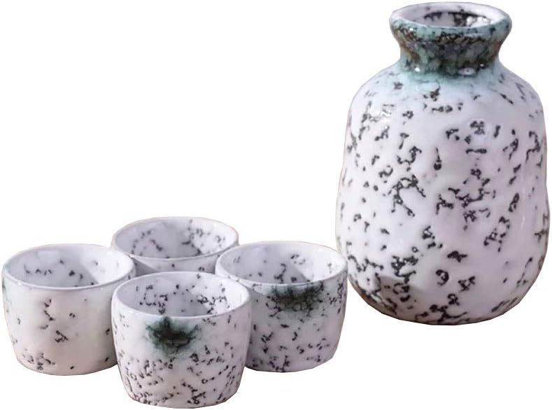 5/6/7 Piece Set Japanese Sake Set Handicraft Wine Glass Vintage Ceramic Sake Cup Cold/Hot/Tea/Sake Cup Japanese Sake Set Gold White Black (Color : F) (F)