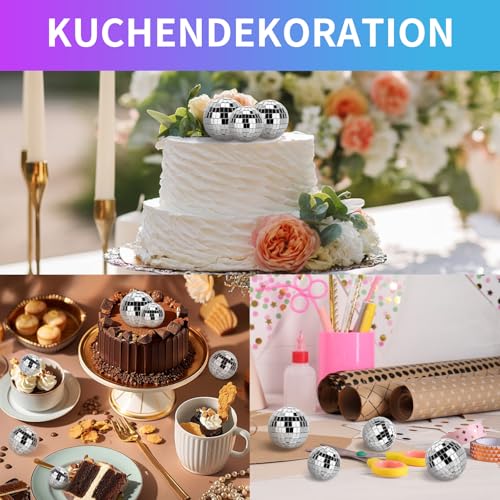 30 Stück Disco Spiegel Ball, Silber Hängekugel Spiegelkugel, Glänzend Discokugel Klein, Mini Discokugel Deko, Kleine Discokugeln zum Aufhängen für Weihnachtsbaum Party Hochzeit Deko, Kuchendekoration,