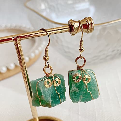 天然水晶イヤリング女性のための原石グリーンクォーツ振り子ルビーパープルクリスタルドロップイヤリング,アマゾナイト