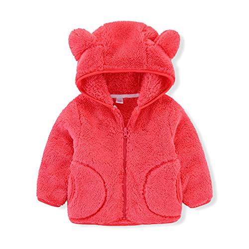 Toddler Baby Girls Boys Winter Jacket 3D Bear Ears Hooded Coat Faux Fur Fleece Fuzzy Sherpa Long Sleeve Thick Warm Outwear Kids Easter Outfit Flannel Thicken Fall Hoodie Snowsuit Watermelon Red 4-5T #TOP2