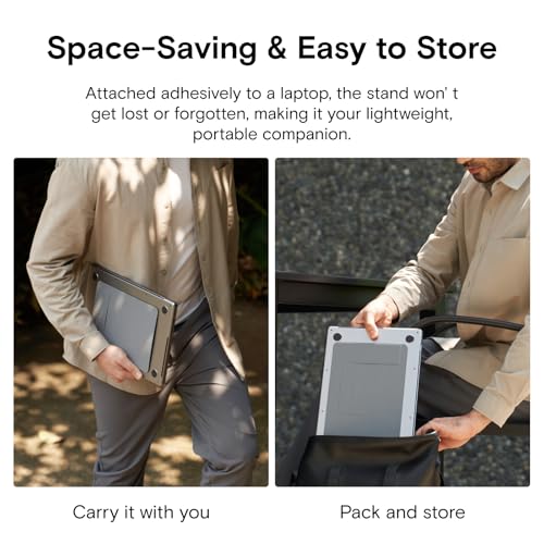 Image of MOFT Laptop Stand for Desk, Adhesive MacBook Computer Stand with 2 Adjustable Viewing Angles, Foldable and Portable Laptop Riser Compatible with 11 inch-16 inch Laptops, CarbonPU-Black(Adhesive Version)