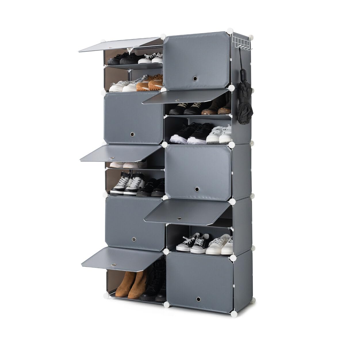 InnovaGoods® Zapatero Modular Portátil, 8 módulos, 14 Compartimentos para 28 pares, Incluye Perchero y Orificios de ventilación, Montaje sin herramientas. mueble zapatero para vestidores, baños, etc.