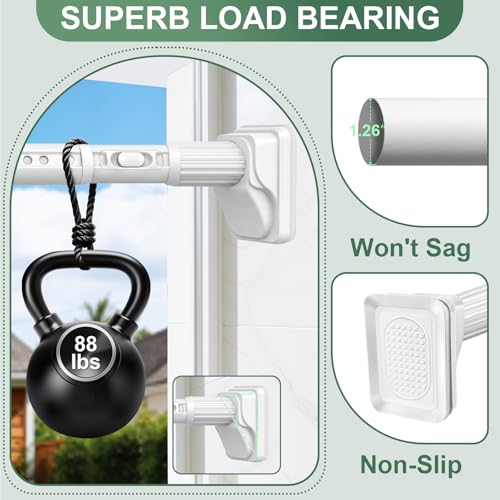 Image of YNL Tension Curtain Rod No Drilling, 41-122 Inch Long Heavy Duty Shower Curtain Rod, One-Click Adjustable Tension Rods for Bathroom /Patio /Window, Outdoor Rods, Renter Friendly, Non-Slip, White
