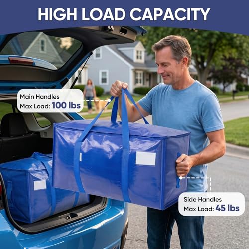 Image of TICONN 16 Pack Extra Large Moving Bags Heavy Duty with Zippers & Carrying Handles, Durable Storage Bags Moving Boxes for Closet Organizers and Storage (16 Pack, Navy)