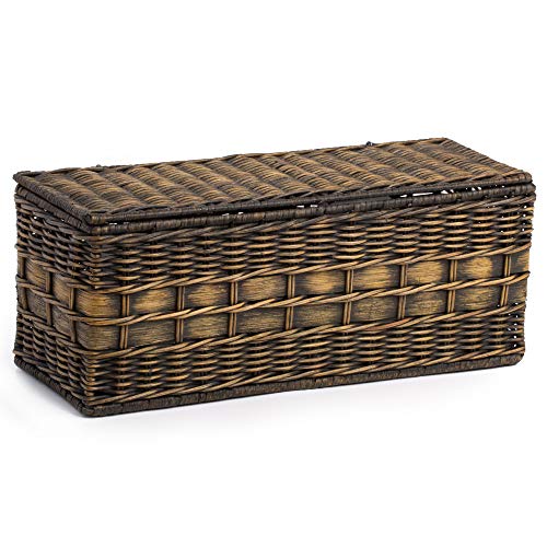 The Basket Lady Lidded Wicker Box, 16 In L X 6.5 In W X 7 In H, Antique Walnut Brown #TOP1