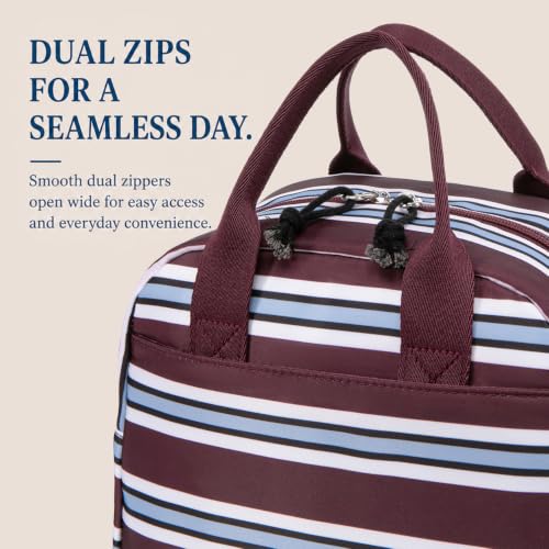 Image of LOVELYWIND Lunch Box for Women, Insulated Lunch Bag, Burgundy Stripe Tote