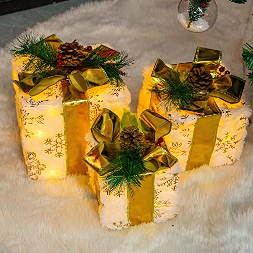 Hourleey Set Of 3 Christmas Lighted Gift Boxes, Pre-Lit 60 Led Light Up Present Boxes Ornament Decorations For Indoor Outdoor Xmas Tree Home Yard Lawn Decor (Warm White) #TOP5
