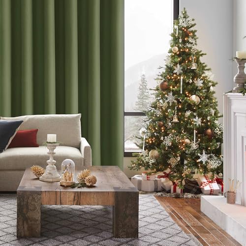 Image of DWCN Christmas Privacy Room Divider Blackout Curtain - Thermal Curtains for Patio Door, Living Room, Bedroom Partition, 1 Grommet Curtain Panel, 8.3ft Wide x 7ft Tall, Olive Green