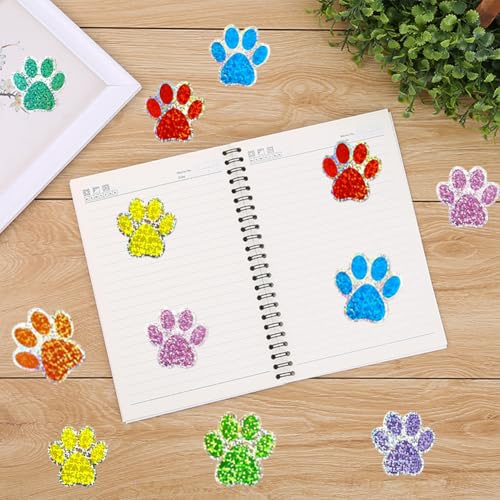 Image of 500Pcs Cute Dog Paws Vinyl Stickers Roll 1in Glitter Stickers 8 Colors Cute Dog Footprints Label Tag Self-Adhesive Classroom Reward Waterproof Decals for Bottle Birthday Party Decor