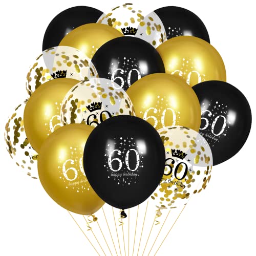 Image of Black Gold 60th Birthday Balloons - 15 Pcs 60th Birthday Party Decorations Balloons for Men & Women