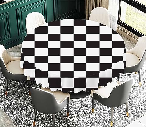 IBILIU Black and White Checkered Round Tablecloth,Black and White Checkerboard Table Cloth Circular Table Cover for Picnic Party Dining Home Decor, 60 Inch by IBILIU - Image 3