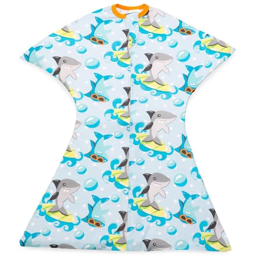 Image of SleepingBaby Zipadee-Zip Baby Swaddling Blanket 3-6 Months - Transition Swaddle with Zipper Convenience - Surfing Sharks, XS