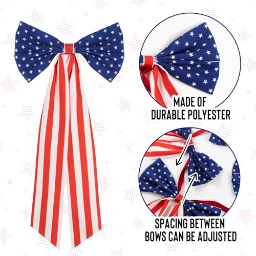Image of 4th of July Decorations - 6.7 FT Patriotic Bow Garland Banner | Memorial Day 250th Anniversary Red White Blue Independence Day Party Decorations for Home Yard Porch Indoor Outdoor