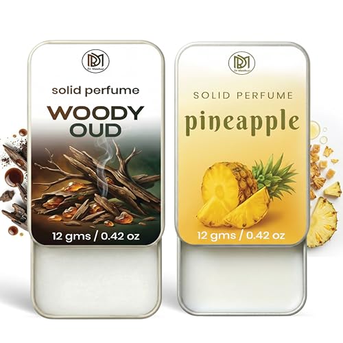 Image of Dr.Mashur Solid Perfume |pineapple&Woody oud Alcohol Free Wax Perfume Balm, Long Lasting | Pocket Tin 12g, Pack Of 2| Non Greasy Smooth Glide, Travel Friendly Unisex Gifts He Or Her