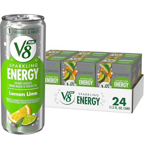 Image of V8 +ENERGY Lemon Lime Energy Drink, Made with Real Vegetable and Fruit Juices, 11.5 FL OZ Can (6 Packs of 4)