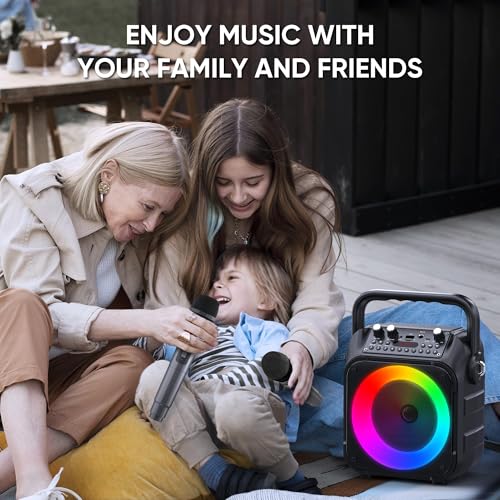 Image of Karaoke Machine, Portable Bluetooth Speaker with 2 Wireless Microphones for Adults & Kids with Lights, Karaoke Microphone with PA System Supports USB /TF /FM /AUX for Home Party Home System Packages