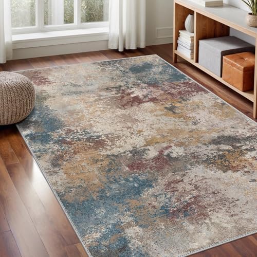 GENIMO - Tappeto Antiscivolo Moderno Astratto - 160x230cm - Corto Pile - Resistente e Facile da Manutenere - Adatto per Casa e Ufficio - Arancione Blu