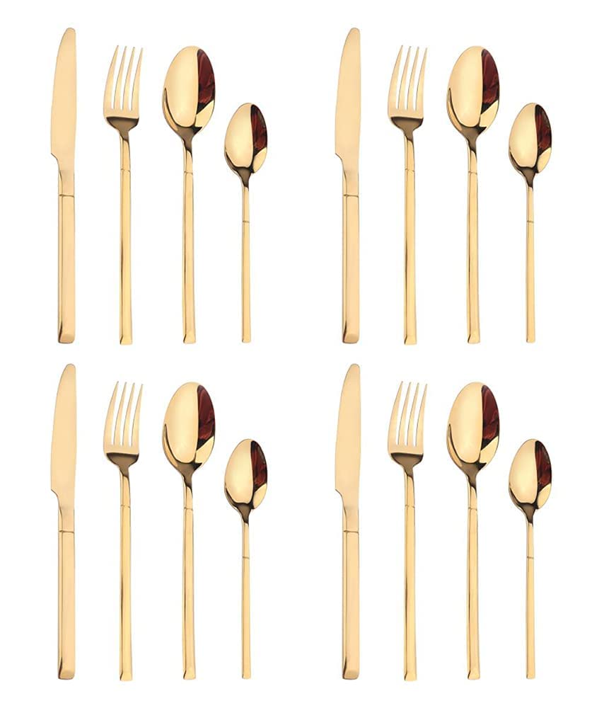 Juego de cubiertos de acero inoxidable con 16 piezas, cuchillo de mesa 18/8/tenedor de mesa de acero inoxidable/cuchara de mesa/cucharadita, juego de cubiertos para 4, pulido espejo, se puede colocar,