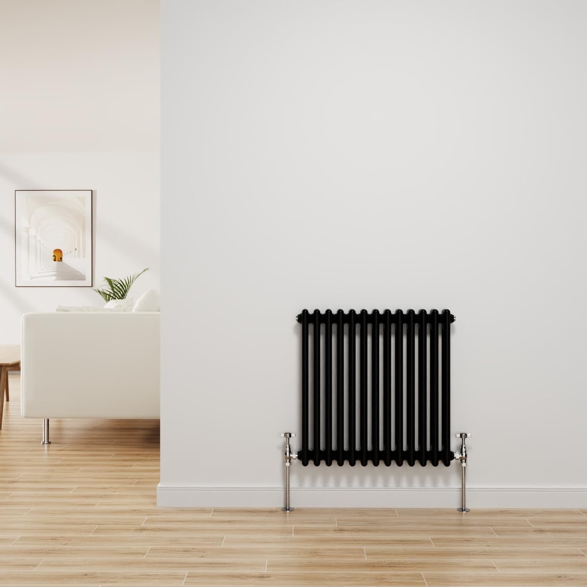 Nrg Black Traditional Radiator Cast Iron 2 Column Horizontal Central Heating Bathroom Radiators 600X605mm