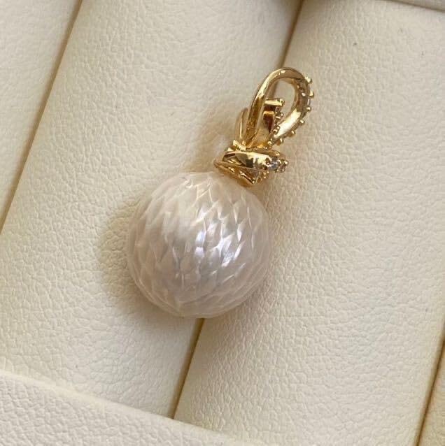 本真珠　淡水エジソンパールネックレストップ　12.3mm美品アボカドPT237 エジソンパール 淡水パール セミラウンド アボカドカラーの