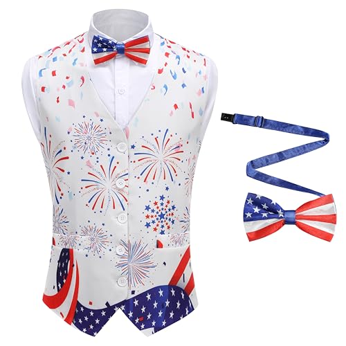 Image of GRAJTCIN Men's Festive Costume Adult Mardi Gras Vest 3D-Print St Patrick's Day Suit Independence Day Waistcoats