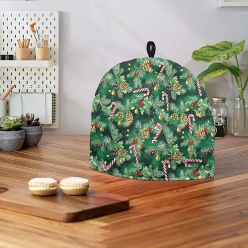 Image of Christmas Tea Cozy Candy Cane Print Creative Insulated Tea Cosy Extra Thick Home Kitchen Decoration Creative Gifts Dust Teapot Cover Kitchen Accessories for Festival
