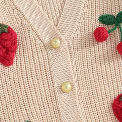 Qiylii Kids Baby Girl Cherry Strawberry Embroidery Cardigan Sweaters Button-Down Thick Knitwear Fall Winter Outwear4