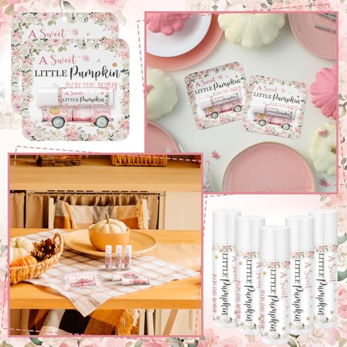 Image of 24 Pcs Little Pumpkin Lip Balms Bulk Fall Pink Truck Lip Care Moisturizer Baby Shower Party Supply for Guest Gift Set Travel Size Lipstick Autumn Thanksgiving First Birthday Favors Decorations
