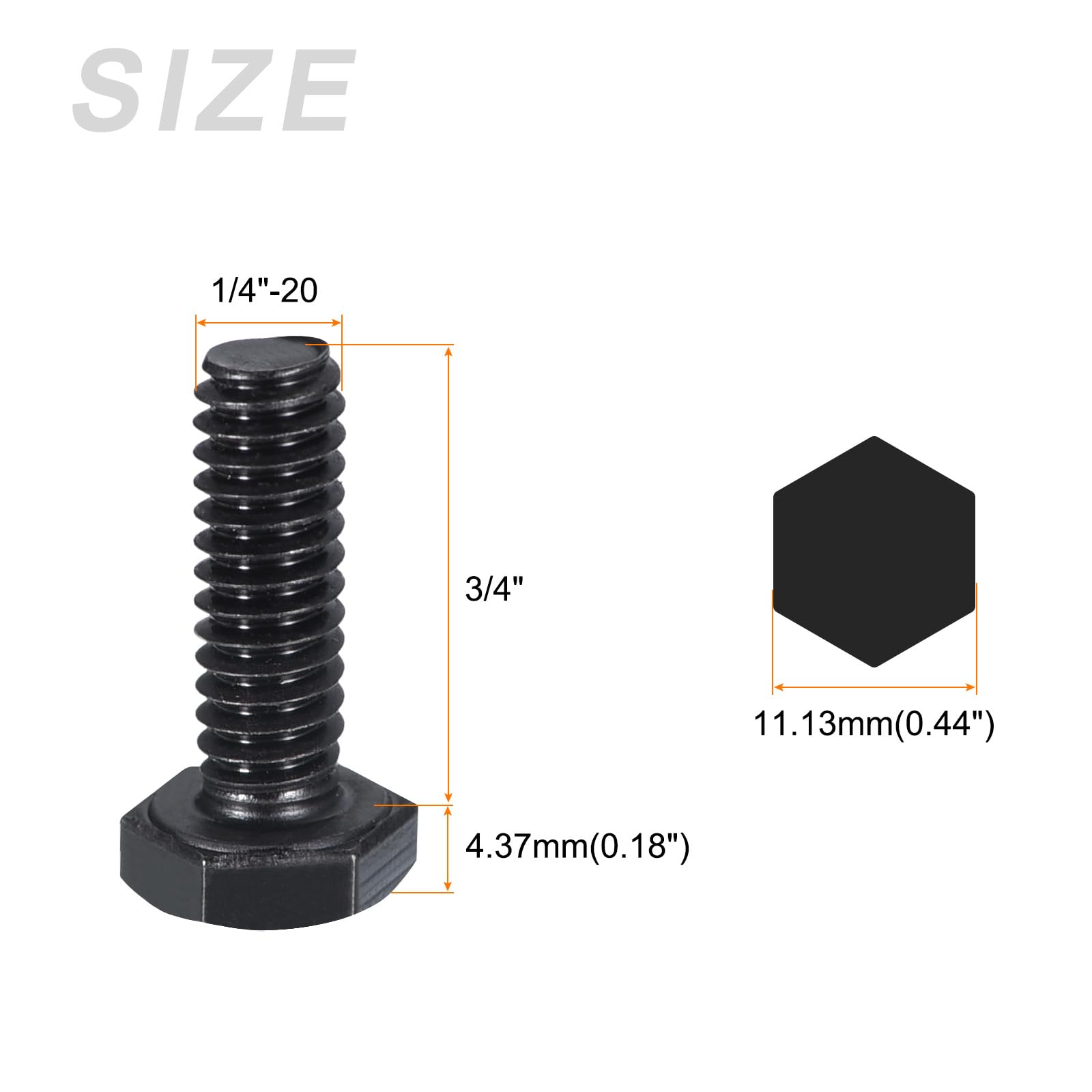 METALLIXITY Hex Head Bolts (1/4-20 x 3/4") 25Pcs, 304 Stainless Steel 18-8, Fully Threaded, External Hex Drive - Image 2