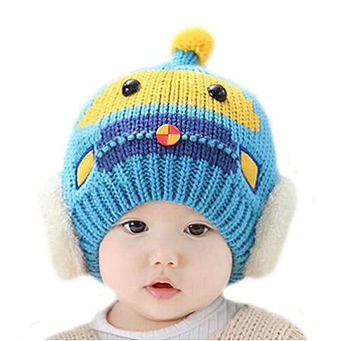 R&d Baby Winter Hat Scarf Set for Boys & Girls Infant Toddler Kids Baby Robot Style Cap Warm Hats with Muffler (Blue) (1-3 Years) 1