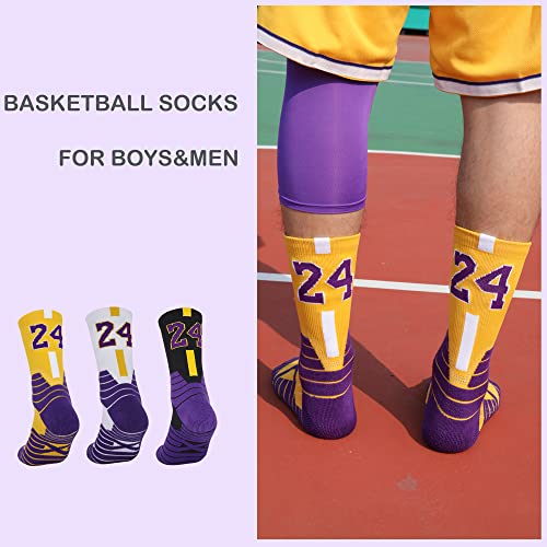 3 Pairs Basketball Socks,Athletic Running Socks Compression Cushion Sports Socks for Men Boys & Women (One Size, KB #24 3 Pairs) - Image 6