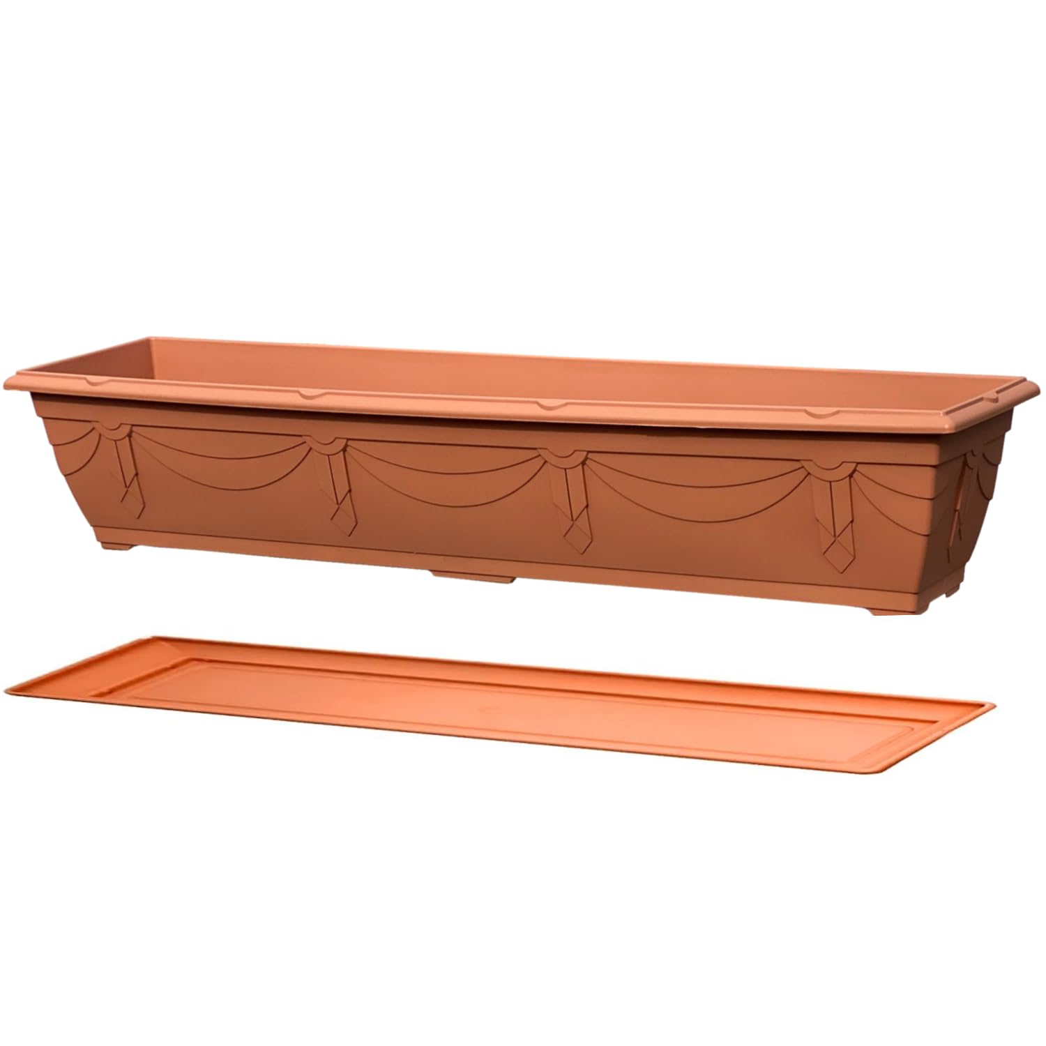 VR7 90cm Long Garden Planter with Tray - Durable Plastic Trough for Raised Window Planting - Ideal for Flowers, Herbs, and Vegetables