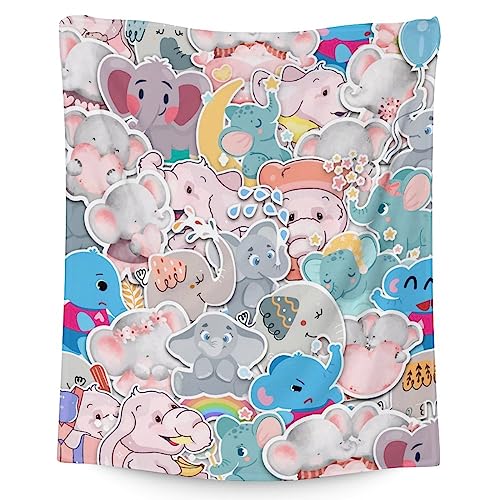 Elephant Blanket Gifts - 50"x60" Cute Throw for Women Girls - Colorful Soft Fuzzy Blankets for Bed, Couch & Living Room