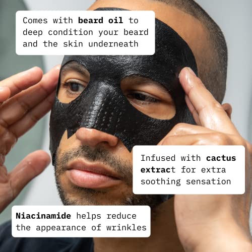 Cardon Complete Face & Beard Care Sheet Masks for Men - Korean Face Masks Skincare with Bamboo Charcoal Detox + Premium Beard Oil - 4 Pack for Deep Hydration, Anti-Aging & Post-Shave Comfort - Image 4