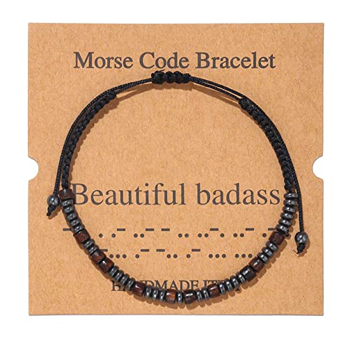 TESTRYE Morse Code Bracelets for Women Men,Morse Code Bracelets with Adjustable String,Inspirational Gifts Bracelets for Women Men Friends - Main Image