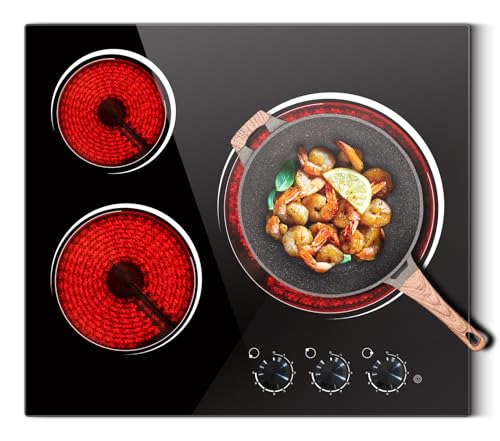 Comparison: Best Cooktop 3 Burner 6 Electric Cooktop 24 Inch - 5700W 3 Burner Electric Stove with Knob Conrol, 220-240V Electrics Stove Top 24'', Built-in, Automatic Shutdown & 9 Heating Levels, Residual Heat Warning, Hard Wire