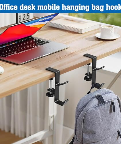 Image of Headphone Stand, Dual Hook Headphone Holder for Desk with Table Clamp, Under Desk Headset Stand Bag Hanger for Gaming and Office Setup, WhiteAlloy Construction