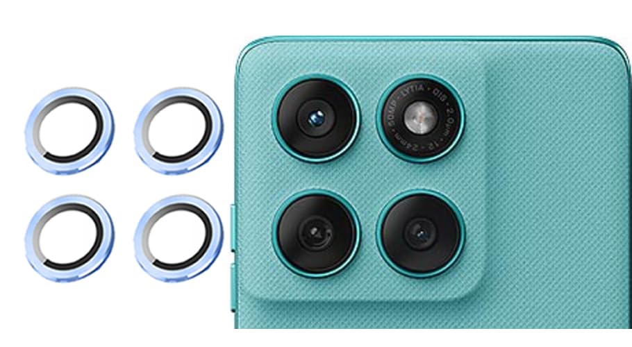 Image of imluckies Camera Ring Lens Protector (Aluminum with Tempered Glass) Compatible for Moto Edge 60 Fusion - Blue (Pack of 4 rings)