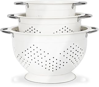 Hillbond 3-Piece Colander Set (1.5, 3, 5 Qt) Stainless Steel Strainers - Nesting, Rust-Resistant for Pasta, Veggies, Fruits