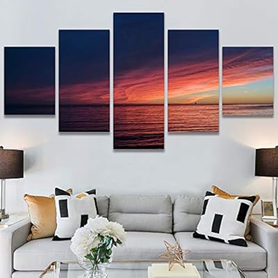SIGNWIN 5 Panel Canvas Wall Art Landscape Ocean...