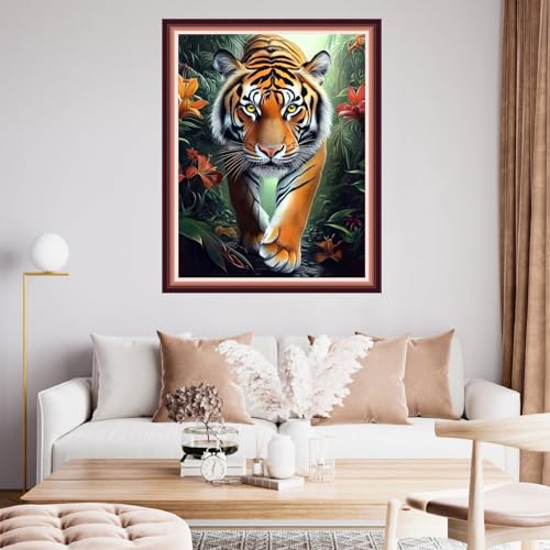 Image of Fanxvivy Stamped Cross Stitch Kits for Beginners Full Range of Cross Stitching Preprinted Embroidery Kits for Adults, 11CT Embroidery Pattern Needlepoint Kits-Tiger King 16x20 inch