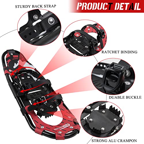 Goutone Light Weight Snowshoes For Adult Women Men Youth Kids, Aluminium Alloy Terrain Snow Shoes For Hiking And Heel Lift Riser For Mountaineering With Trekking Poles And Carrying Tote Bag. #TOP2