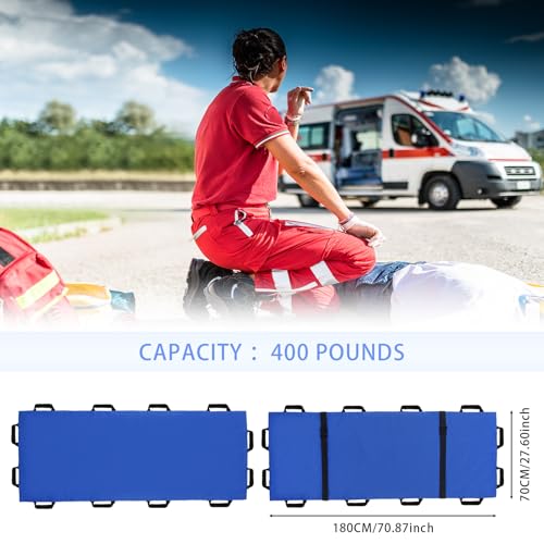 Image of Portable Transport Stretcher with 12 Handles，Dog Stretcher & Gurney with Carrying Bag Patient Animal Mover Travel Size Emergency Casualty Evacuation-Capacity 400lbs (Blue)