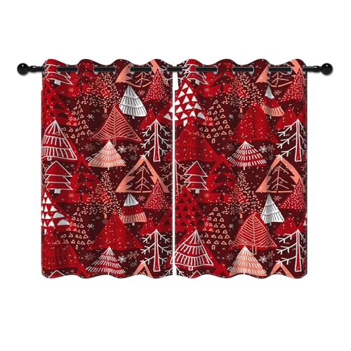 YONGFOTO 117x138cm Tende natalizie per la camera da letto Red Cartoon Christmas Tree Snowflakes Tende Oscuranti con Occhielli per Decorazioni Invernali per il Soggiorno, 2 Pannelli