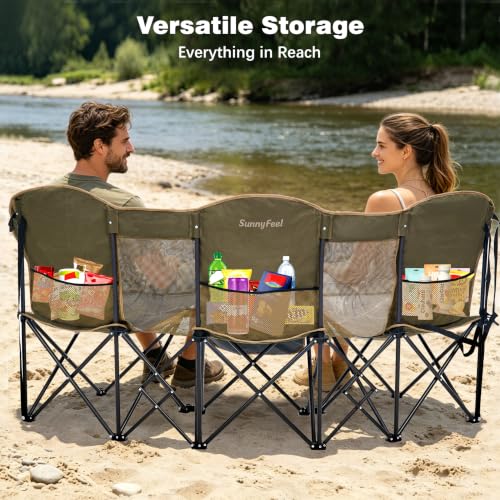 Image of SUNNYFEEL 3 Person Camping Chair Oversized Loveseat for Adults