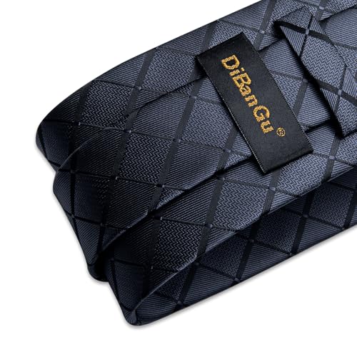 Image of DiBanGu Mens Silk Plaid Tie and Pocket Square Set | Elegant Silk Formal Tie Set, Woven Check Necktie and Cufflinks Tie Clip Set, Perfect for Wedding Party, Comes in Gift Box