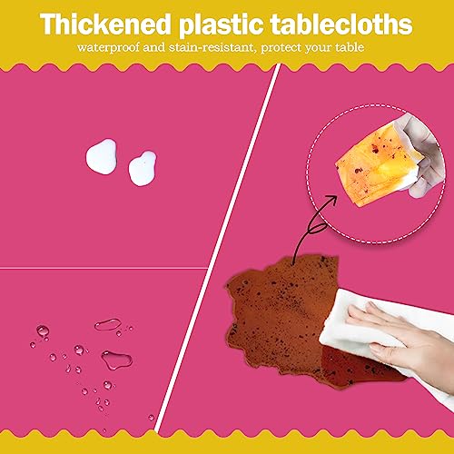 Image of tujol Hot Pink 6 Pack Plastic Table Cloth 54 inch x 108 inch, Disposable Tablecloths Rectangle Table Cover, Plastic Tablecloths for Parties